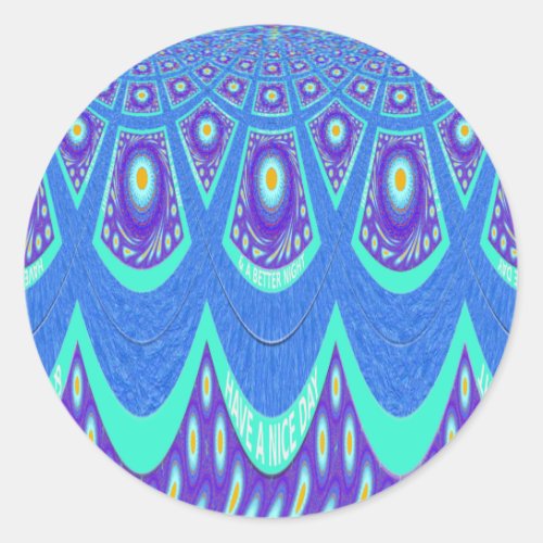 Beautiful Lovely Cyan Blue batik Print vector Art Classic Round Sticker