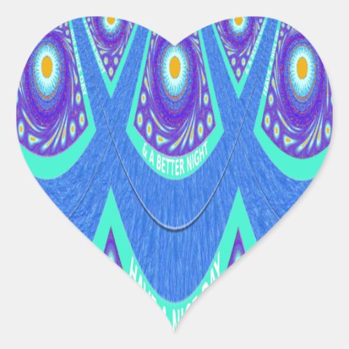 Beautiful Lovely Cyan Blue batik Print vector Art Heart Sticker