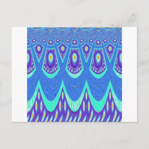 Beautiful Lovely Cyan Blue batik Print vector Art Postcard