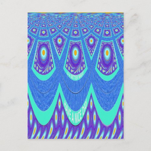 Beautiful Lovely Cyan Blue batik Print vector Art Postcard