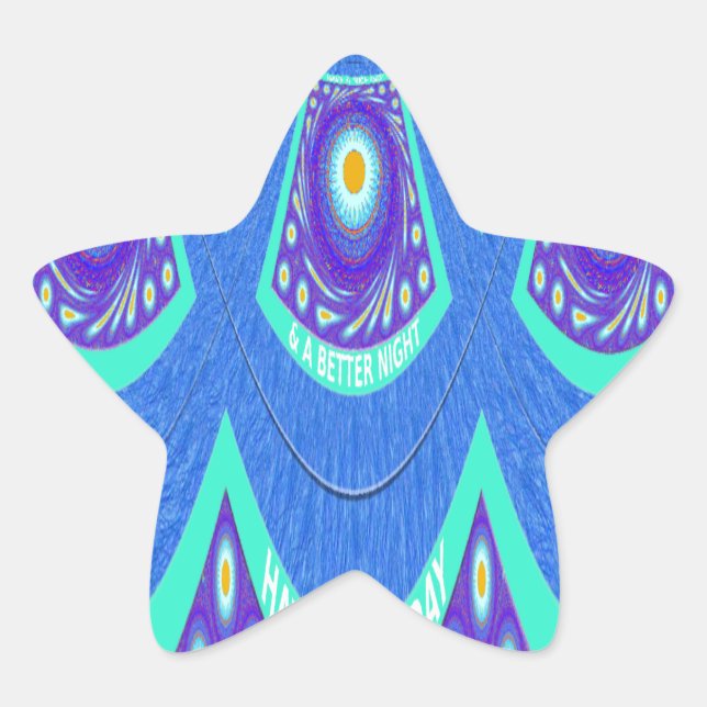 Beautiful Lovely Cyan Blue batik Print vector Art Star Sticker (Front)