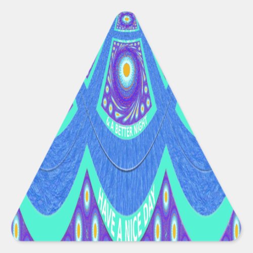 Beautiful Lovely Cyan Blue batik Print vector Art Triangle Sticker