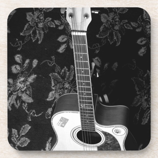 Beautiful Lovely Guitar African Grayscale Motif Ar Beverage Coaster (Front)