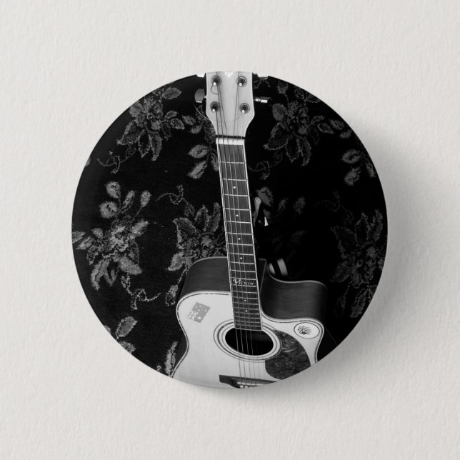 Beautiful Lovely Guitar African Grayscale Motif Ar Button (Front)