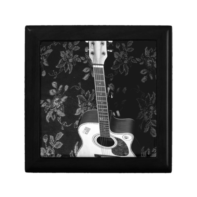Beautiful Lovely Guitar African Grayscale Motif Ar Jewelry Box (Front)