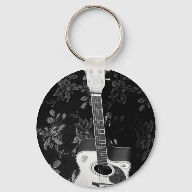 Beautiful Lovely Guitar African Grayscale Motif Ar Keychain (Front)