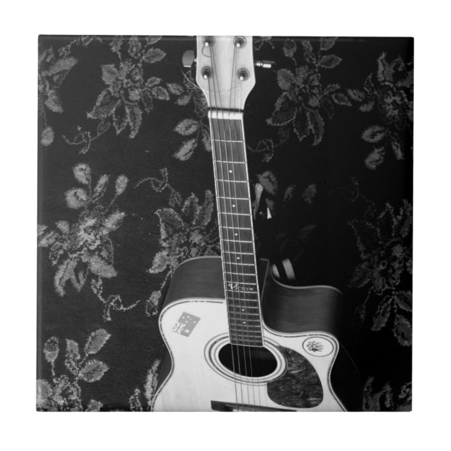 Beautiful Lovely Guitar African Grayscale Motif Ar Tile (Front)