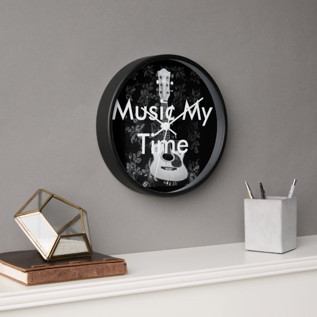 Beautiful Lovely Guitar African Grayscale Motif Ar Wall Clock (Office)