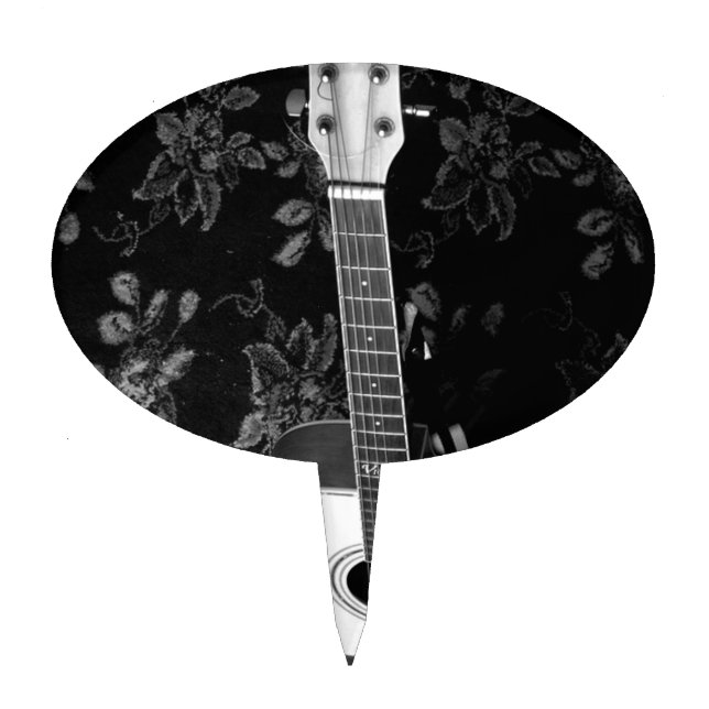 Beautiful Lovely Guitar African Grayscale Motif  Cake Topper (Front)
