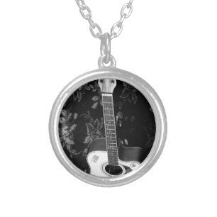 Beautiful Lovely Guitar African Grayscale Motif  Silver Plated Necklace