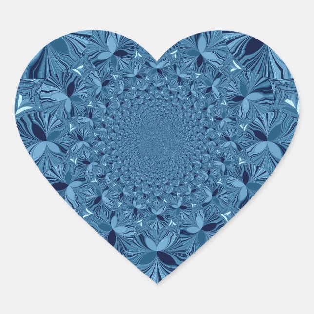 Beautiful Lovely Iridescent Blue Kaleidoscope Art  Heart Sticker (Front)