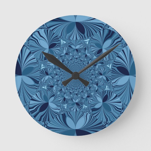 Beautiful Lovely Iridescent Blue Kaleidoscope Art  Round Clock (Front)