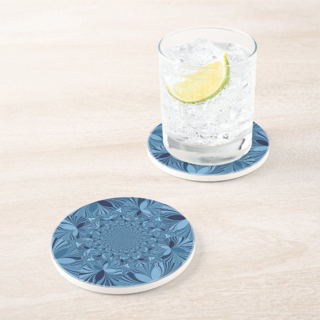 Beautiful Lovely Iridescent Blue Kaleidoscope Art  Sandstone Coaster (Side)