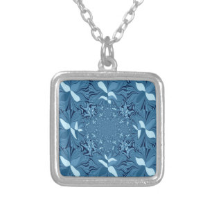Beautiful Lovely Iridescent blue. pattern seamless Silver Plated Necklace