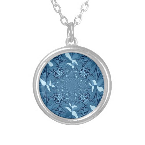 Beautiful Lovely Iridescent blue pattern seamless Silver Plated Necklace