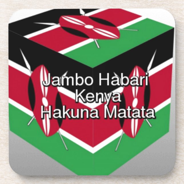 Beautiful Lovely Kenyan Flag Cube with Greeting Ar Beverage Coaster (Front)