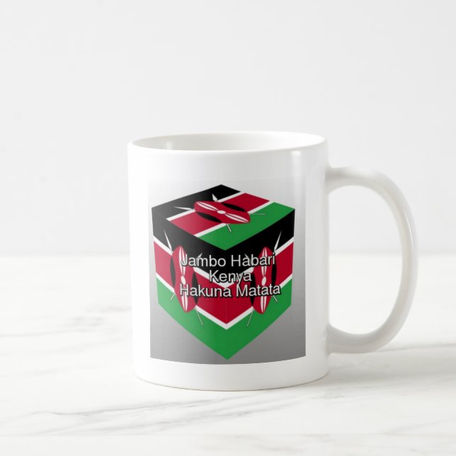Beautiful Lovely Kenyan Flag Cube with Greeting Ar Coffee Mug (Right)
