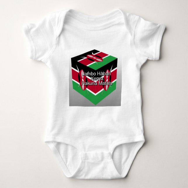 Beautiful Lovely Kenyan Flag Cube with Greeting  Baby Bodysuit (Front)