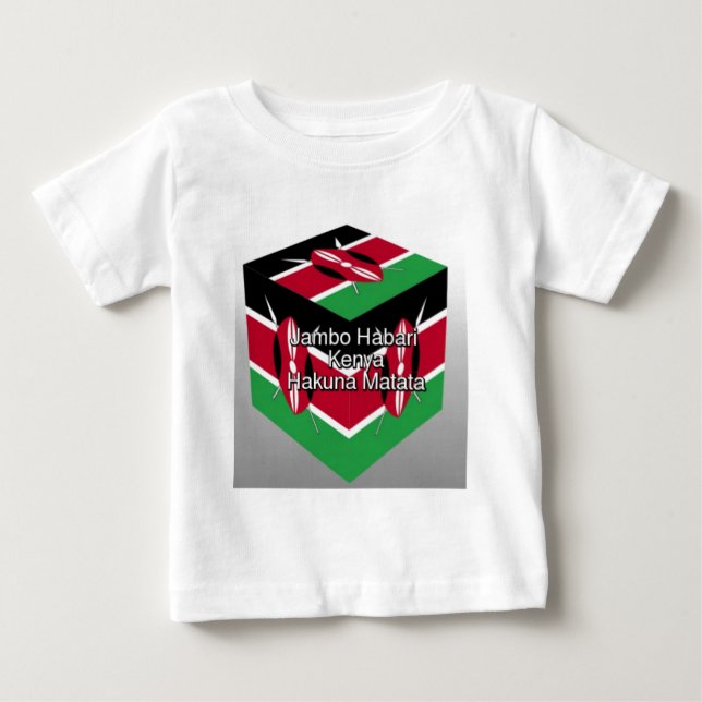 Beautiful Lovely Kenyan Flag Cube with Greeting  Baby T-Shirt (Front)