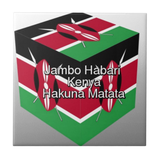 Beautiful Lovely Kenyan Flag Cube with Greeting  Ceramic Tile (Front)