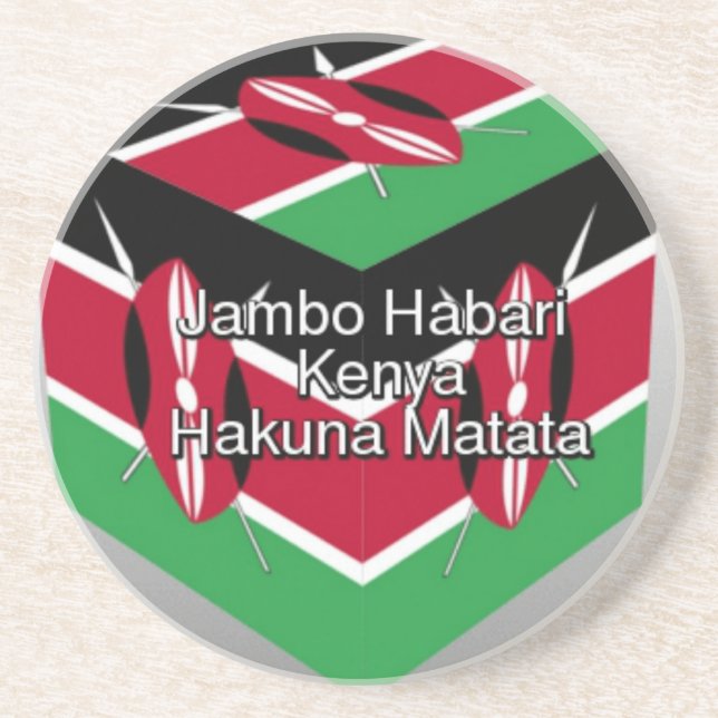 Beautiful Lovely Kenyan Flag Cube with Greeting  Drink Coaster (Front)