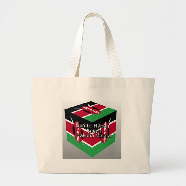 Beautiful Lovely Kenyan Flag Cube with Greeting  Large Tote Bag (Front)