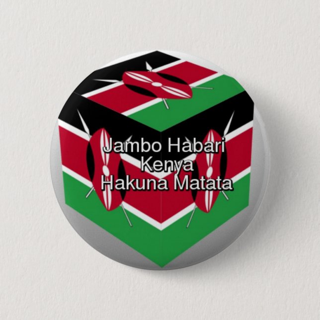 Beautiful Lovely Kenyan Flag Cube with Greeting  Pinback Button (Front)