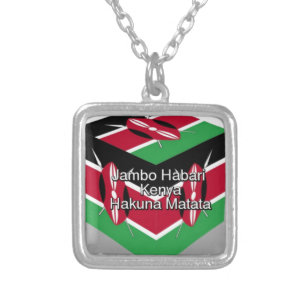 Beautiful Lovely Kenyan Flag Cube with Greeting Silver Plated Necklace