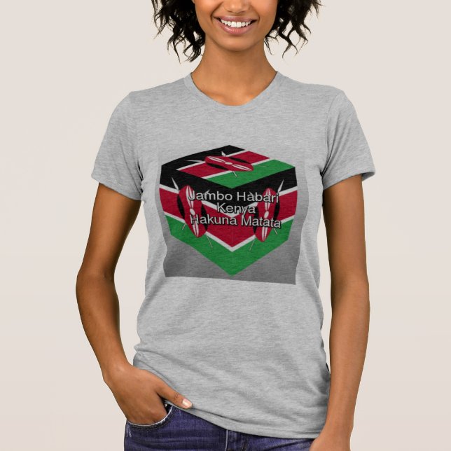 Beautiful Lovely Kenyan Flag Cube with Greeting  T-Shirt (Front)