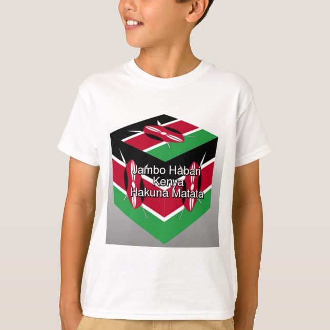 Beautiful Lovely Kenyan Flag Cube with Greeting  T-Shirt (Front)