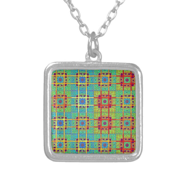 Beautiful Lovely South African Tribal Print vector Silver Plated Necklace (Front)