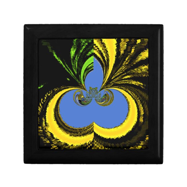 Beautiful Lovely South African Yellow and Blue Art Jewelry Box (Front)
