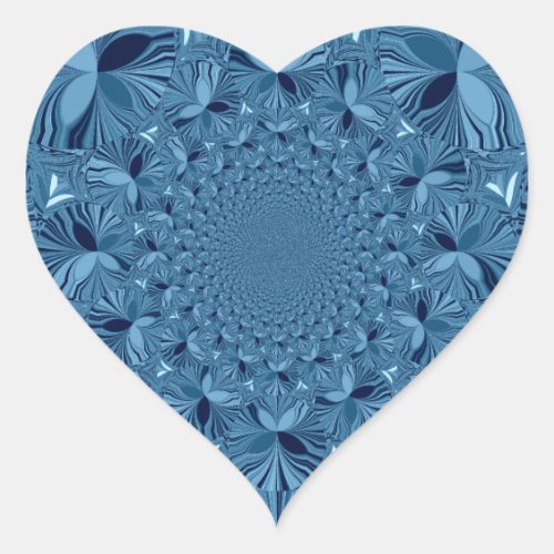 Beautiful Lovely Vintage Blue Kaleidoscope Design Heart Sticker