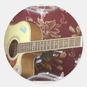 Beautiful Lovely Vintage Guitar on African Motif Classic Round Sticker