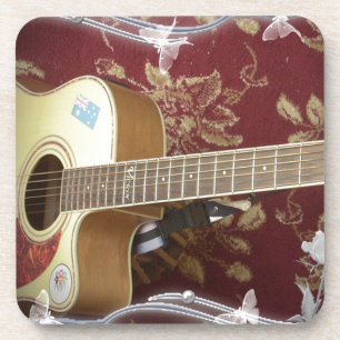 Beautiful Lovely Vintage Guitar on African Motif Drink Coaster