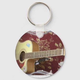 Beautiful Lovely Vintage Guitar on African Motif Keychain