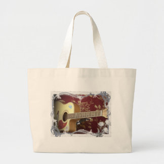 Beautiful Lovely Vintage Guitar on African Motif Large Tote Bag