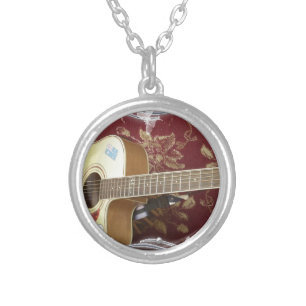 Beautiful Lovely Vintage Guitar on African Motif Silver Plated Necklace