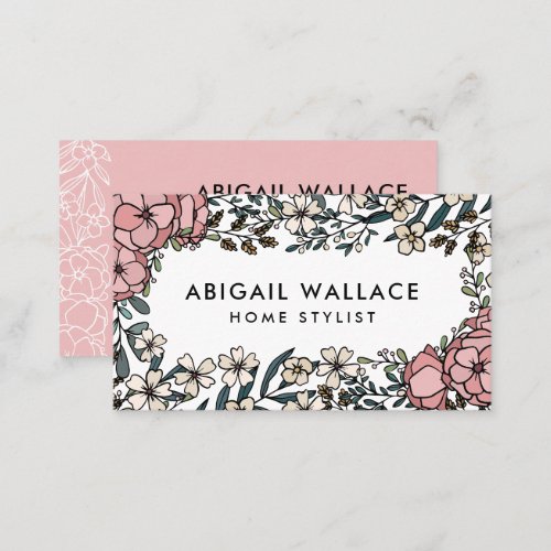 Beautiful Lush Pink Floral Greenery Frame  Business Card