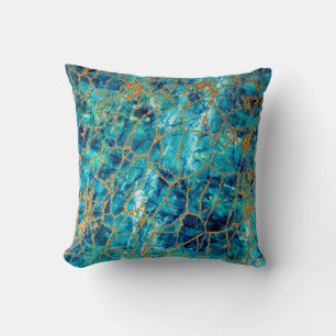 Beautiful luxury texture of blue marble with gold. throw pillow