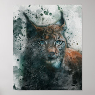 beautiful lynx cat aesthetic watercolor painting poster