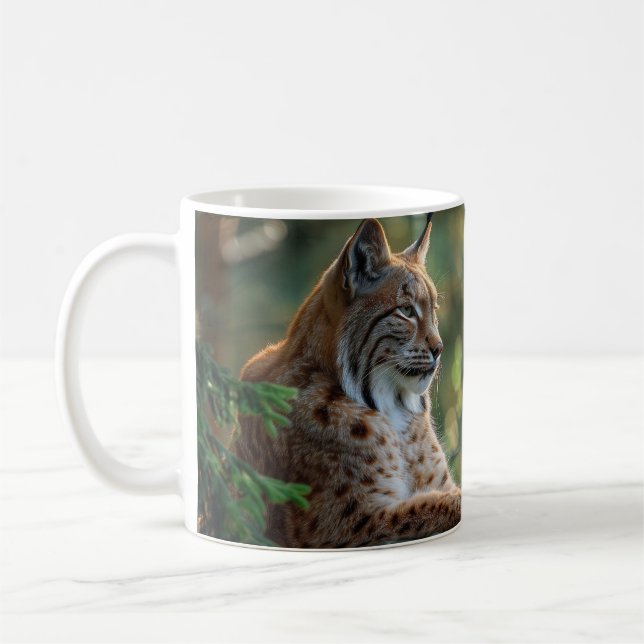 Beautiful lynx relaxing on a rock coffee mug (Left)