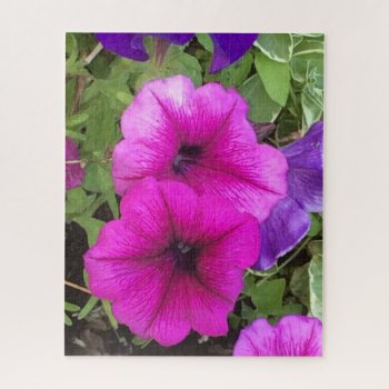 Beautiful Magenta And Purple Petunias Close Up Jigsaw Puzzle by judgeart at Zazzle