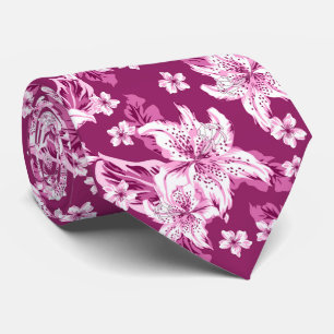 Beautiful magenta flower pattern neck tie