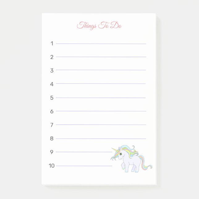 Beautiful Magic Unicorn Things To Do Notes (Front)