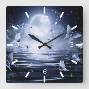 Beautiful Magical Butterflies In The Moonlight Square Wall Clock