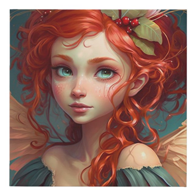 Beautiful  Magical Fairy with Red Hair   Faux Canvas Print (Front)