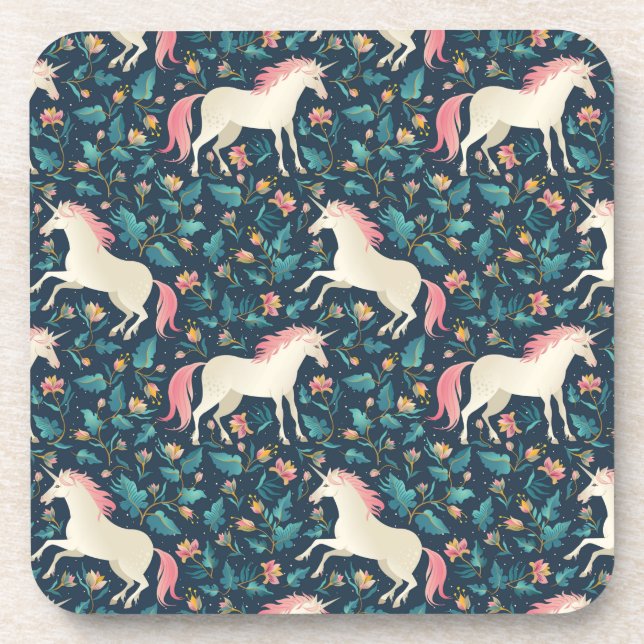 Beautiful Magical Unicorn Pattern Beverage Coaster (Front)