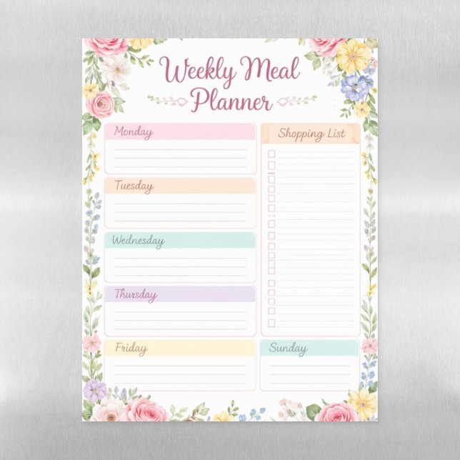 Beautiful Magnetic Weekly Meal Planner Dry Erase Sheet (Vertical)