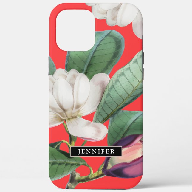 Beautiful Magnolia Blossoms Botanical with Name Case-Mate iPhone Case (Back)